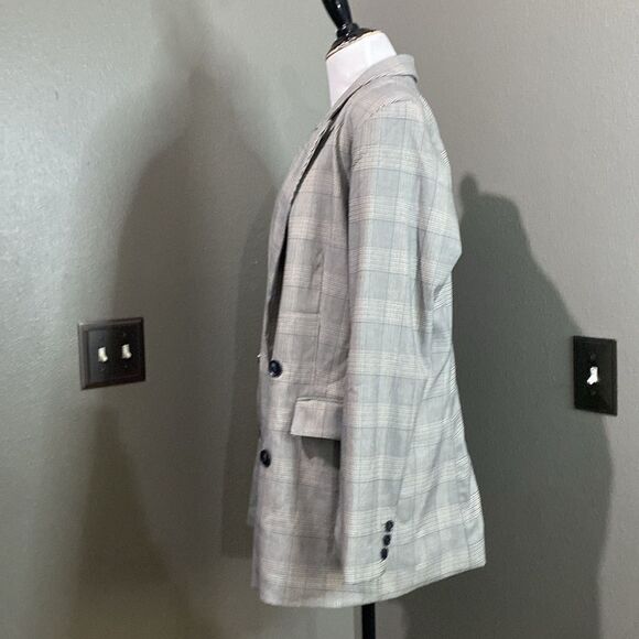 Rachel Zoe Plaid Oversized Blazer Jacket Grey Open Front - Picture 10 of 12